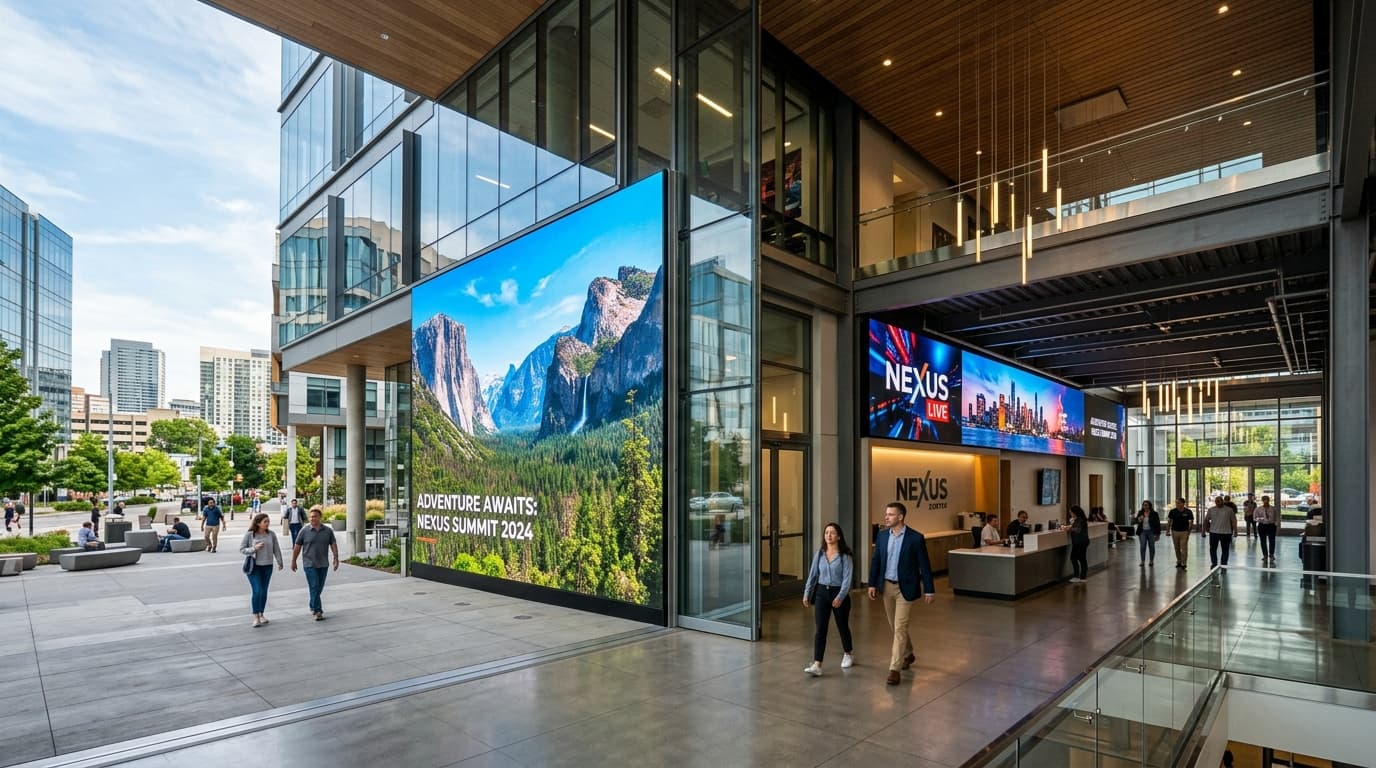 High-resolution commercial indoor and outdoor LED display video wall installation